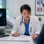 A transplant specialist reviews kidney imaging and follow-up data as Memo Therapeutics advances potravitug as a potential targeted treatment for BK polyomavirus in kidney transplant recipients. Representative image.