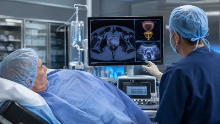 A urologist reviews prostate imaging before a minimally invasive procedure as AngioDynamics evaluates NanoKnife for benign prostatic hyperplasia symptom relief and functional preservation. Representative image. Why AngioDynamics stock investors should watch NanoKnife’s move into benign prostate disease
