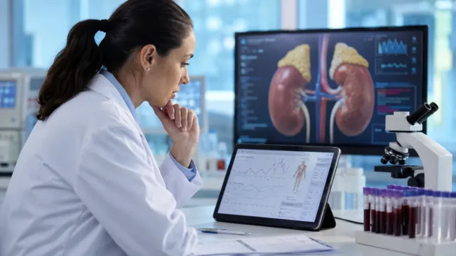 Representative image of an endocrinology researcher reviewing adrenal hormone data, as Neurocrine Biosciences’ Crenessity update at ENDO 2026 raises new questions about treatment options for classic congenital adrenal hyperplasia.