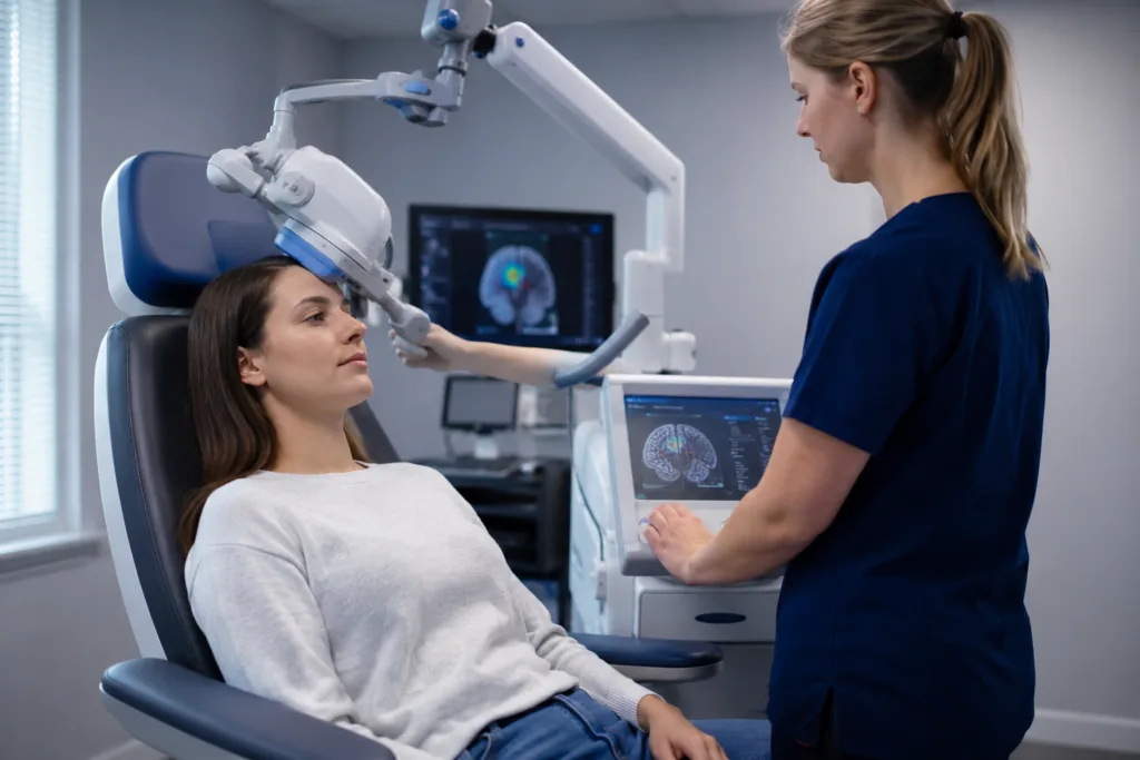 Representative image of an outpatient neurostimulation treatment session, reflecting HOPE Therapeutics’ use of Zeta Surgical’s FDA-cleared TMS navigation system and the growing role of AI-guided precision psychiatry in treatment-resistant depression care.