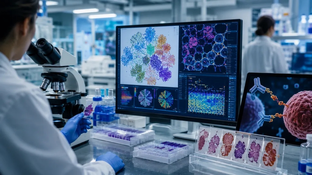 Representative image: Single-cell tumor profiling and antibody-drug conjugate research illustrate how One Biosciences aims to improve ADC biomarker discovery, treatment-response analysis and future patient selection.