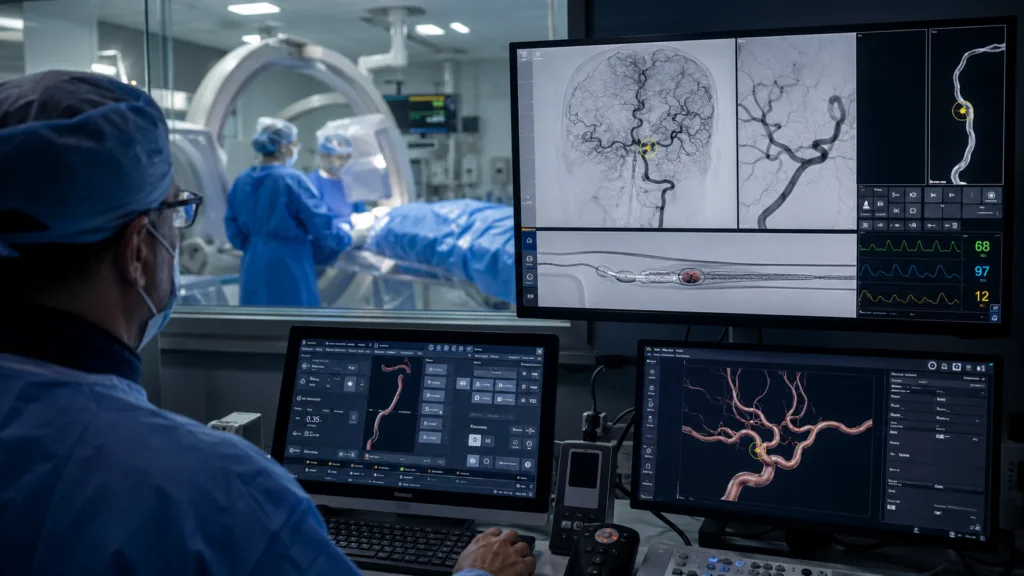 Representative image of neurovascular stroke intervention as Penumbra’s THUNDERBOLT FDA clearance puts computer assisted vacuum thrombectomy, acute ischemic stroke care, and clot removal technology under sharper focus.