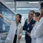 Representative image of scientists reviewing oncology research data in a modern biopharma laboratory, reflecting Pfizer and Innovent Biologics’ $10.5 billion collaboration and the growing race to develop antibody-drug conjugates and multispecific cancer therapies.
