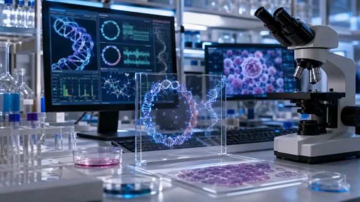 Representative image of circular DNA analysis in a modern genetics research lab, reflecting Phinomics’ focus on explainable artificial intelligence, multi-omic cancer research and oncology biomarker discovery. Could Phinomics’ circular DNA platform expose the blind spots slowing cancer drug development?