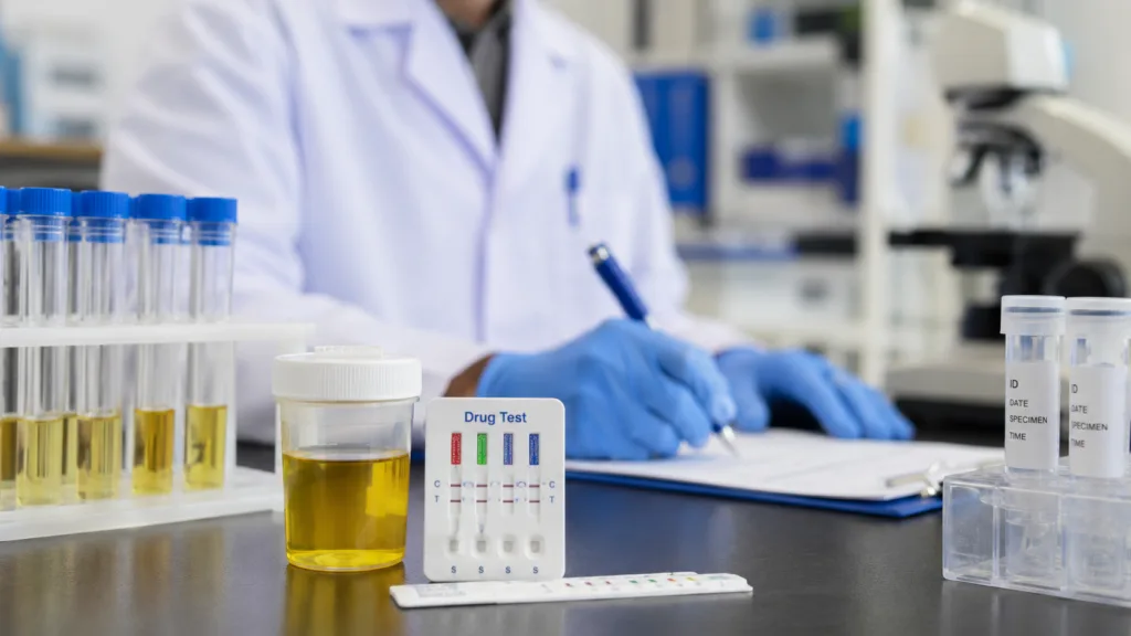 Representative image of point-of-care drug testing supplies in a laboratory, reflecting Premier Biotech’s NexScreen and TransMed acquisitions to expand diagnostics, e-commerce distribution and testing services.