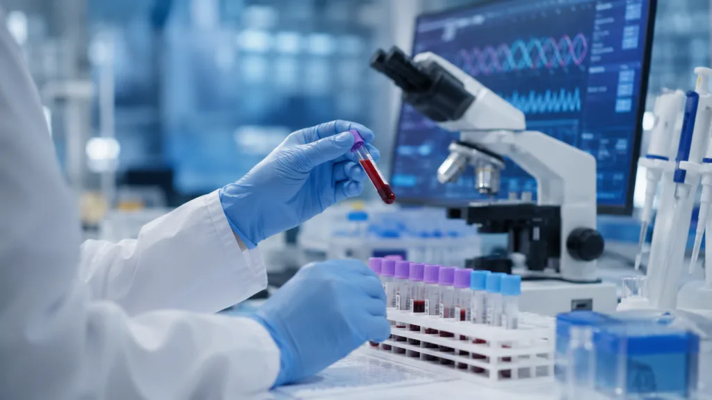 Representative image of a laboratory specialist analysing circulating tumour DNA results as Quest Diagnostics expands nationwide access to Haystack MRD cancer monitoring.