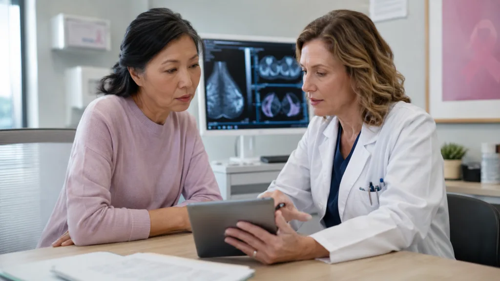 Representative image of an oncology consultation, illustrating how Roche and Genentech’s giredestrant FDA priority review could reshape endocrine therapy decisions in early-stage breast cancer.