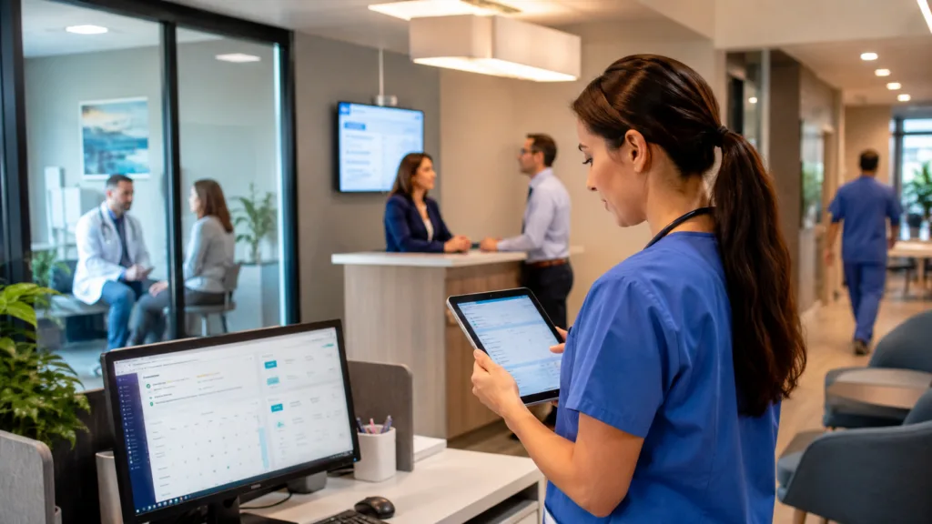 Representative image of a modern connected healthcare clinic, illustrating Semble’s £30 million funding round and its push to expand digital health software across Europe.
