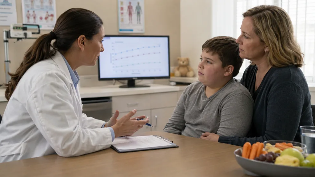 Representative image: A pediatric rare disease consultation highlights how VYKAT XR data could reshape long-term hyperphagia treatment in Prader-Willi syndrome.
