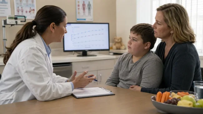 Representative image: A pediatric rare disease consultation highlights how VYKAT XR data could reshape long-term hyperphagia treatment in Prader-Willi syndrome.