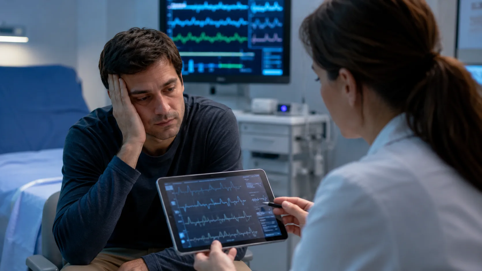 Representative image showing a sleep medicine consultation as Takeda’s oveporexton data highlight a potential shift in narcolepsy type 1 care.