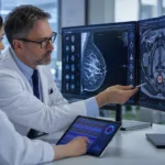 Representative image of clinicians reviewing genomic cancer testing data and medical imaging, reflecting Veracyte’s Prosigna and Decipher ASCO 2026 results and the growing role of precision oncology diagnostics in breast cancer and prostate cancer treatment decisions.