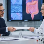 Representative image showing a biotech licensing discussion around long-acting GLP-2 therapy, reflecting Lilly and Hanmi Pharm’s sonefpeglutide deal for short bowel syndrome treatment.