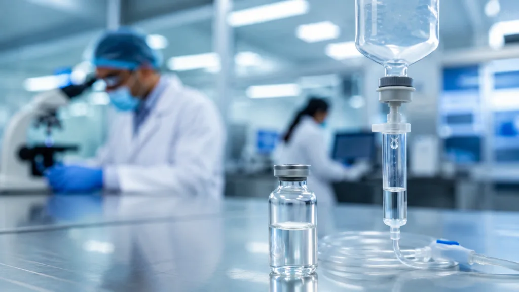 Representative image of an intravenous antibiotic vial and sterile hospital laboratory setup, reflecting Wockhardt’s Zaynich FDA approval and India’s growing role in antimicrobial resistance innovation.