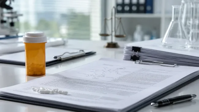 Representative image of pharmaceutical regulatory documents and medicine, illustrating Xeris Biopharma’s Keveyis patent allowance and its potential impact on rare disease treatment exclusivity.