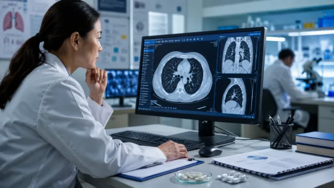 Abbisko Therapeutics and AstraZeneca are testing oral PD-L1 inhibitor lumipodlin with Tagrisso in EGFR-mutated non-small cell lung cancer, putting safety, pneumonitis risk and treatment durability under close scrutiny. Representative image.