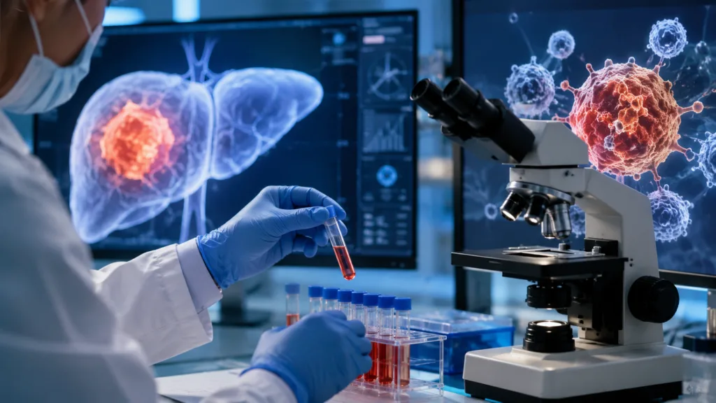 Laboratory research into AbelZeta Pharma’s C-CAR031 armored GPC3 CAR-T therapy highlights the emerging potential and durability challenges of cellular treatment for advanced hepatocellular carcinoma. Representative image.