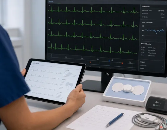 Representative image: Wearable ECG monitoring and cardiac analytics setup, highlighting the AccurKardia and Wellysis agreement to support Holter, extended Holter and mobile cardiac telemetry workflows in the U.S.