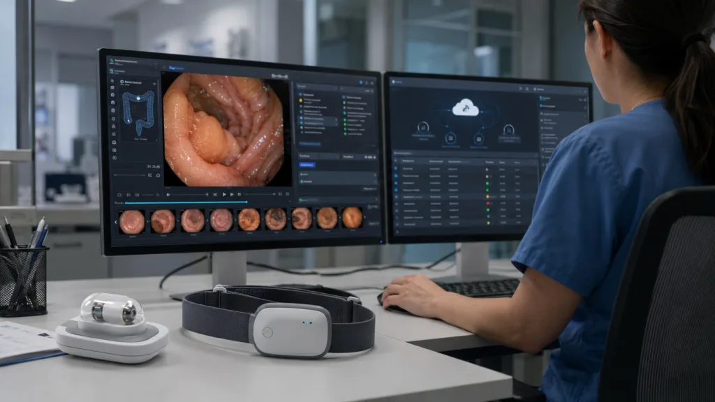 AnX Robotica’s NaviCONNECT cloud platform is designed to connect NaviCam capsule endoscopy studies, AI-assisted image review and multi-site clinical workflows. Representative image.