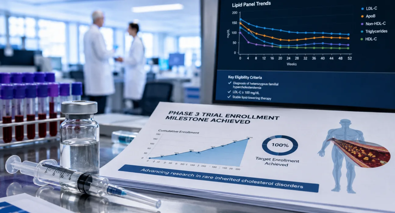A clinical research setting illustrates Arrowhead Pharmaceuticals’ Phase 3 YOSEMITE trial evaluating zodasiran for homozygous familial hypercholesterolemia following completion of global patient enrollment. Representative image.