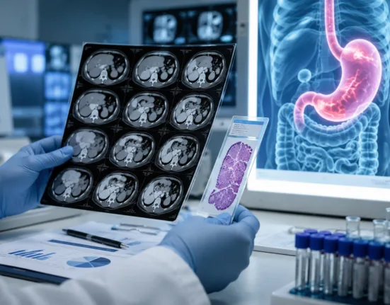 AstraZeneca’s investigational CLDN18.2 antibody-drug conjugate sonesitatug vedotin improved overall survival in a Phase 3 trial involving previously treated advanced gastric and gastroesophageal junction cancers, although the progression-free survival endpoint was not statistically significant. Representative image.