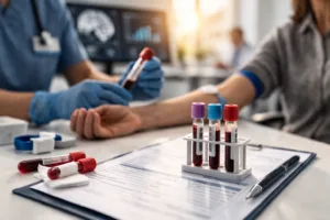 Representative image: Laboratory blood samples illustrate Freenome’s SimpleScreen CRC FDA approval as Abbott Laboratories $ABT prepares to launch the blood-based colorectal cancer screening test in the United States.