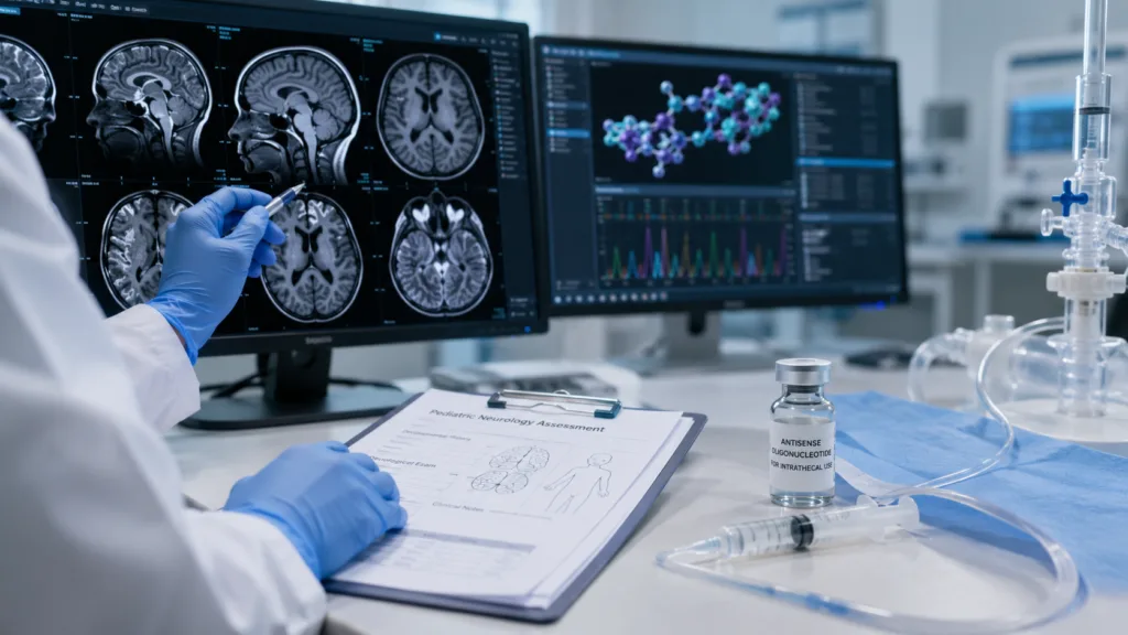 Representative image: A neurological research team reviews brain scans and antisense therapy data as CAMP4 Therapeutics $CAMP prepares to begin the first human CMP-002 trial for SYNGAP1-related disorder.