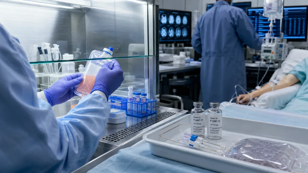 Representative image: Researchers prepare a personalized cancer cell therapy as Diakonos Oncology begins testing DOC1021 in patients with refractory melanoma that progressed after anti-PD-1 immunotherapy.