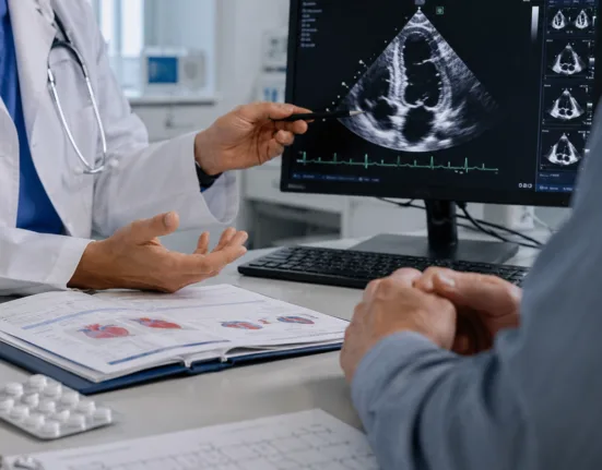 Representative image: A cardiologist reviews heart imaging as Cytokinetics’ $CYTK aficamten gains UK approval and NICE backing for approximately 6,600 adults with symptomatic obstructive hypertrophic cardiomyopathy.