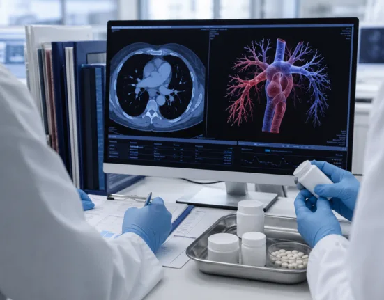 Representative image: Clinical researchers review cardiopulmonary data and oral therapy options as Inhibikase Therapeutics advances IKT-001 in a pivotal Phase 3 trial for pulmonary arterial hypertension following FDA Orphan Drug Designation.