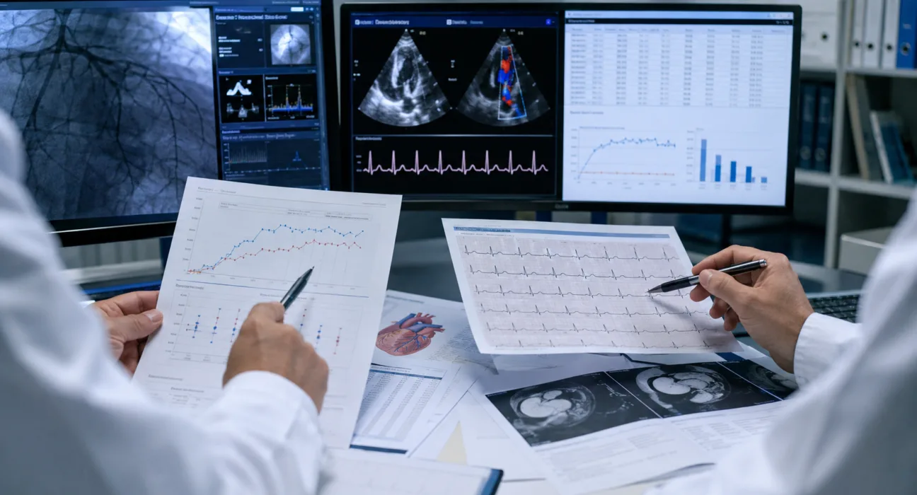 Representative image: Cardiovascular researchers review heart imaging and trial data as Novo Nordisk’s $NVO ziltivekimab lowers inflammation but fails to reduce heart attacks, strokes or cardiovascular deaths in the Phase 3 ZEUS trial.
