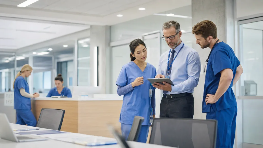 Healthcare staffing professionals coordinate workforce schedules as Care Career expands beyond $150 million in annual revenue following its acquisition of MAS Medical Staffing. Representative image.