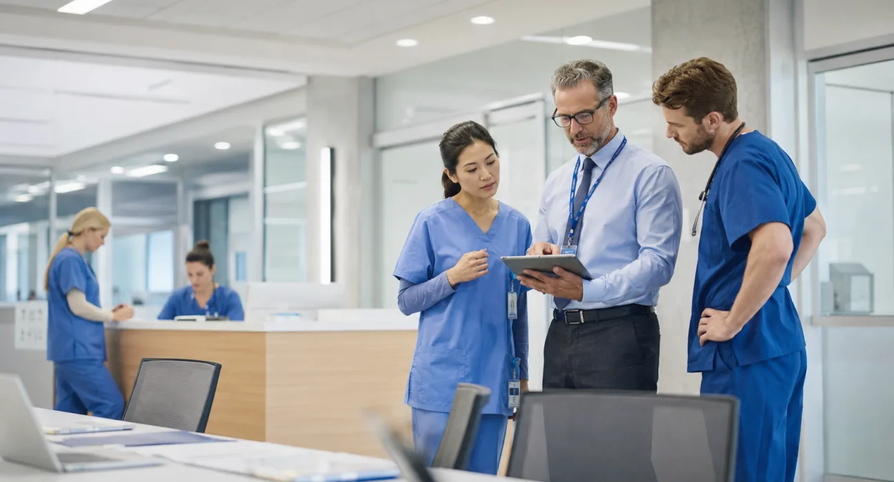 Healthcare staffing professionals coordinate workforce schedules as Care Career expands beyond $150 million in annual revenue following its acquisition of MAS Medical Staffing. Representative image.