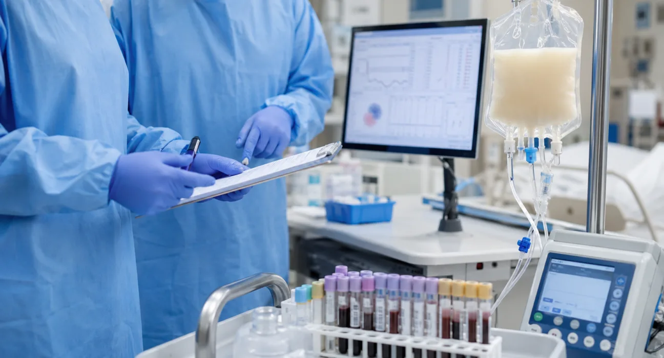 Representative image: Clinicians prepare a donor-derived cell therapy infusion as TScan Therapeutics’ $TCRX TSC-101 enters the Phase 3 ALLOHA-2 trial to prevent AML and MDS relapse after stem cell transplantation.