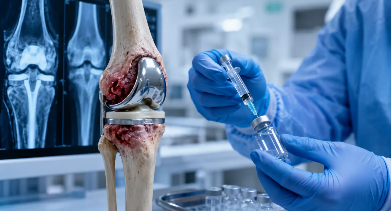 Precisio Biotix’s ClyO therapy is being evaluated for a chronic multidrug-resistant prosthetic joint infection, highlighting the search for new treatments against persistent implant-related bacterial infections. Representative image.