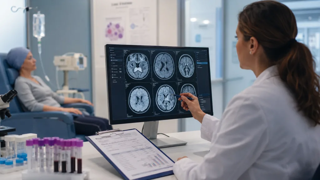 Curis reports expanded emavusertib clinical responses in relapsed or refractory primary central nervous system lymphoma, strengthening interest in the investigational combination treatment strategy. Representative image.
