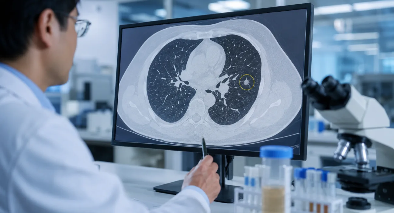A clinician reviews a lung scan as bioAffinity Technologies advances the CyPath Lung clinical framework for pulmonary nodule risk stratification and early lung cancer detection. Representative image.