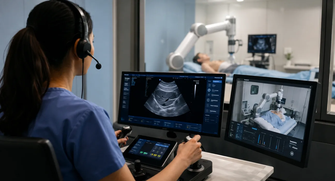 Dopl Technologies’ $6.3 million seed funding is set to advance the Traverse telerobotic ultrasound platform toward FDA clearance, as remote robotic imaging gains attention for expanding diagnostic access in underserved hospitals. Representative image.