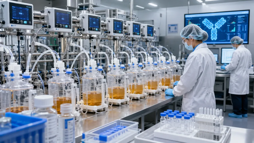 Evoworks Bio’s BARDA-backed VANGUARD project will evaluate whether modular cell-culture technology can enable faster, scalable production of critical antibody biologics. Representative image.