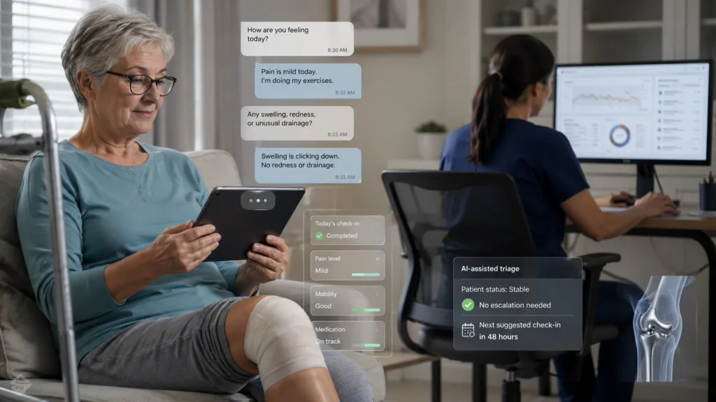 RecovryAI is evaluating its clinical AI Virtual Care Assistant for monitoring patients after hip and knee replacement surgery as it prepares for a planned FDA De Novo filing. Representative image.