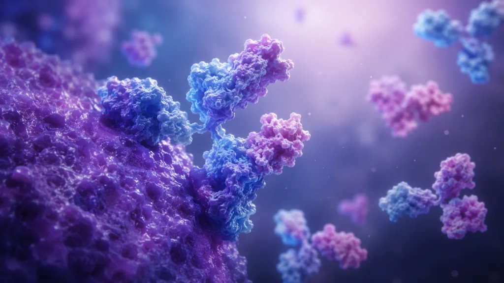A molecular illustration of antibody activity highlights argenx SE’s $2.2 billion acquisition of Forte Biosciences and the addition of investigational anti-CD122 antibody FB102 to its immunology pipeline. Representative image.