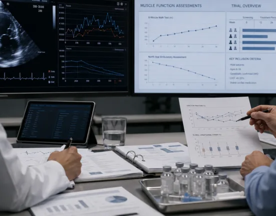 Representative image: Clinicians review heart imaging and Duchenne muscular dystrophy trial data as Capricor Therapeutics’ $CAPR deramiocel faces heightened FDA uncertainty following a 9 to 3 advisory committee vote against its cardiomyopathy evidence.