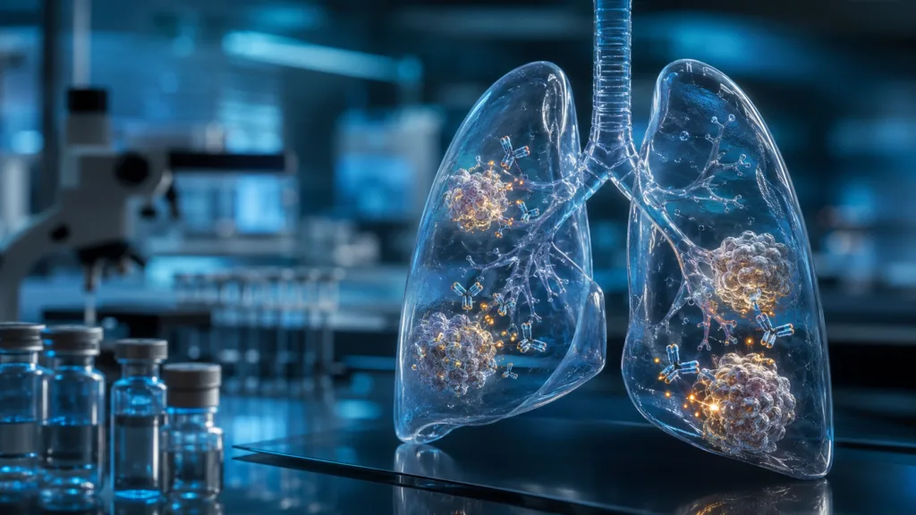 Kelun-Biotech’s sacituzumab tirumotecan plus pembrolizumab met the Phase III PFS endpoint in first-line PD-L1-negative non-squamous NSCLC. Representative image.