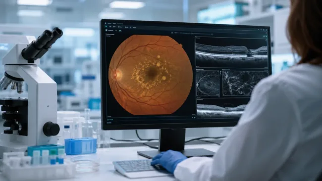 Representative image: Retinal imaging analysis highlights the clinical delivery and manufacturing challenges facing Lineage Cell Therapeutics as OpRegen advances in geographic atrophy and OPC1 progresses in spinal cord injury.