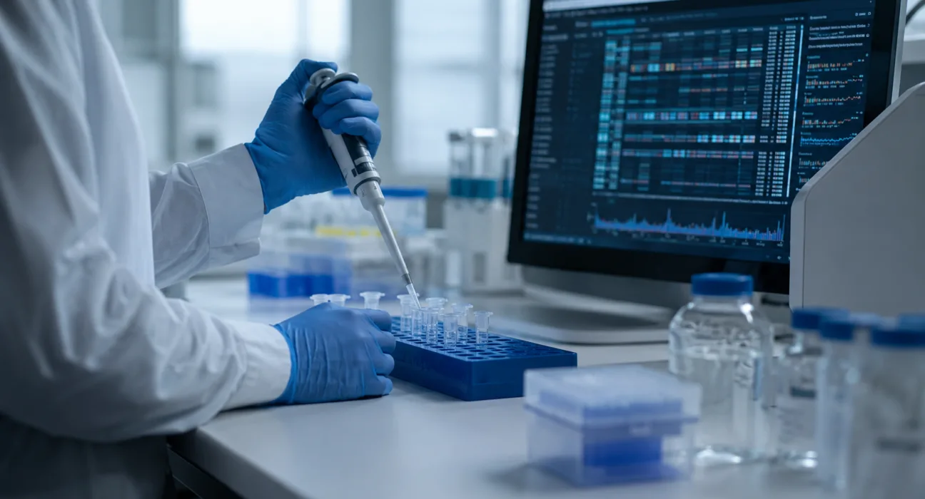 Representative image: A precision-medicine laboratory setting reflects Teverelix’s UAE Phase 2a study, which combines estradiol suppression with genomic profiling to explore more personalized treatment insights.
