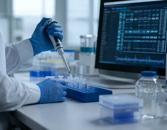 Representative image: A precision-medicine laboratory setting reflects Teverelix’s UAE Phase 2a study, which combines estradiol suppression with genomic profiling to explore more personalized treatment insights.