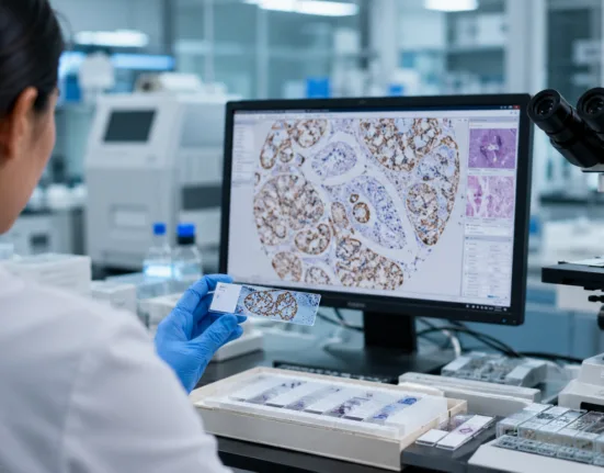 Representative image: A pathology specialist reviews PTEN biomarker staining as NeoGenomics launches an FDA-approved companion diagnostic to identify prostate cancer patients who may be eligible for AstraZeneca’s Truqap.