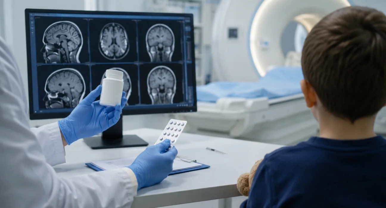 Representative image: A pediatric neurology consultation and brain MRI review illustrate leriglitazone’s positive European recommendation for boys with early-stage cerebral adrenoleukodystrophy.