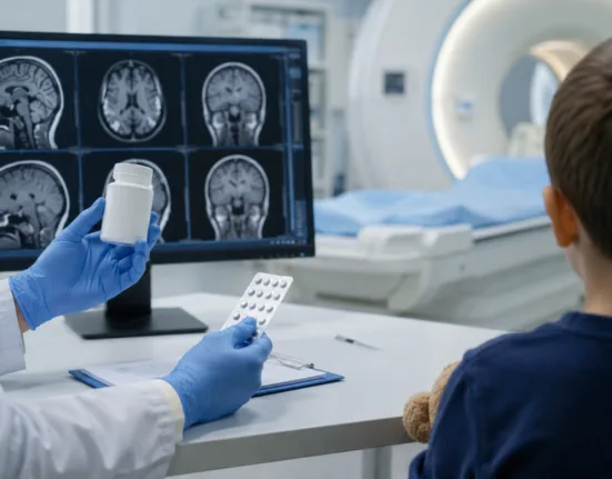 Representative image: A pediatric neurology consultation and brain MRI review illustrate leriglitazone’s positive European recommendation for boys with early-stage cerebral adrenoleukodystrophy.