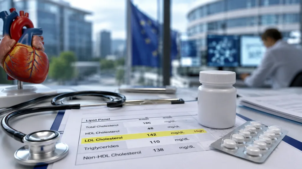 NewAmsterdam Pharma and Menarini Group have moved Ubeslo and Evlarco closer to European authorization after receiving a positive CHMP opinion for the obicetrapib cholesterol treatments, although final European Commission approval and cardiovascular outcomes data remain crucial. Representative image.